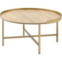 Mesa de café redonda de madeira Acme Mithea Oak Gold Mesa de café redonda de madeira Acme Mithea Oak Gold