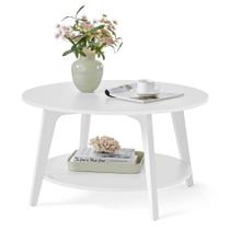 Mesa de café VASAGLE redonda de 2 camadas com armazenamento 80 cm Branca de neve