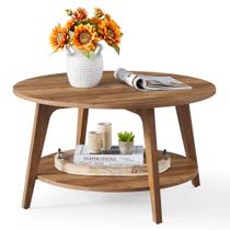 Mesa de café VASAGLE redonda de 2 camadas com armazenamento 80 cm Honey Brown