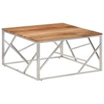 Mesa de café vidaXL quadrada em madeira de acácia e aço inoxidável Mesa de café vidaXL quadrada em madeira de acácia e aço inoxidável