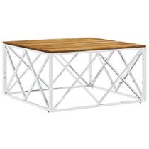 Mesa de café vidaXL Square Acacia Wood Top em aço inoxidável