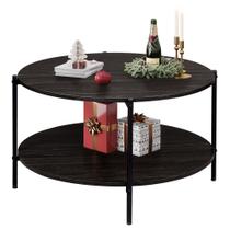 Mesa de café WLIVE redonda de 32,6 cm com prateleira de armazenamento preta carvão