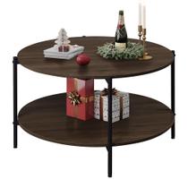 Mesa de café WLIVE redonda de 82,8 cm com prateleira de armazenamento Brown Walnut