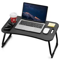 Mesa de cama para laptop ZEAPTAC, mesa dobrável, mesa de estudo portátil, suporte para laptop com porta-copos, compartimento para tablet e alça de elevação para trabalhar, escrever, desenhar e comer preta