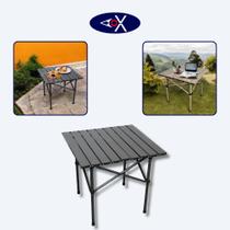Mesa de Camping Portátil Dobrável Articulada Quadrada Tampo Ripado Acampamento