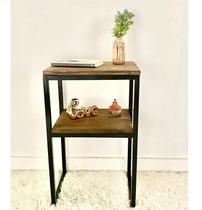 Mesa De Canto Cabeceira Criado em Madeira Industrial Metal Preto Mesa De Canto Cabeceira Criado em Madeira Industrial Metal Preto