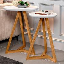 Mesa de Canto Classic Kit 2 Peças Branco/Nature - Tebarrot