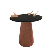 Mesa De Canto Cone Amadeirado Com Tampo Vidro 70cm Preto 70cm