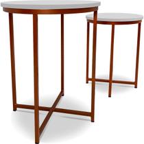 Mesa De Canto Dupla Gana Redonda Decoração Para Sala Cobre/Branco Mesa De Canto Dupla Gana Redonda Decoração Para Sala Cobre/Branco