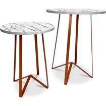 Mesa De Canto Dupla Palon Redonda Decoração Para Sala Cobre/Vulcano