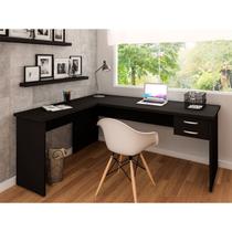 Mesa de Canto em L para Escritório com Gaveta 2 Gavetas 140cm Preto