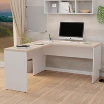Mesa de Canto em L para Escritório Tampo 140cm Carvalho e Branco Bege Mesa de Canto em L para Escritório Tampo 140cm Carvalho e Branco Bege