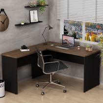 Mesa de Canto em L para Escritório Tampo 140cm Nogal Marrom