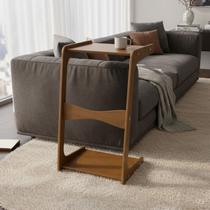 Mesa de Canto Itália Suporte Lateral Sofá com Base Clássica Curva Castanho