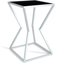 Mesa de Canto Lateral Alta Quadrada para Sala Austria - Branco Preto