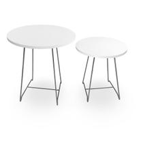 Mesa de Canto Lateral Amsterdã Dupla Redonda - Prata e Branco