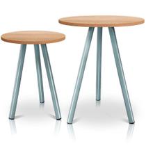 Mesa de Canto Lateral Atlanta Tripé Redonda Tampo em MDF Prata e Jade Mesa de Canto Lateral Atlanta Tripé Redonda Tampo em MDF Prata e Jade
