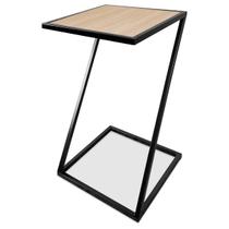 Mesa De Canto Modelo Industrial Lateral em Z Sieger Decoração Para Sala Preto e Jade