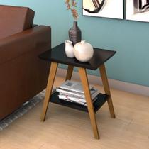 Mesa de Canto Mônaco Tampo Em MDF 25mm Maciço Preto