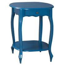 Mesa de Canto Oval de Madeira com 1 Gaveta Antique Luís XV - 1052 - Laca Azul Mesa de Canto Oval de Madeira com 1 Gaveta Antique Luís XV - 1052 - Laca Azul