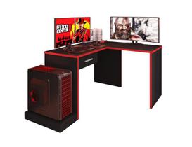 Mesa de Canto para Computador Desk Gamer DRX-9000 Preto Tx/ Vermelho Tx - Fdecor