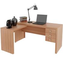 Mesa De Canto Para Escritório Em L Angular Com 3 Gavetas Amêndoa Mesa De Canto Para Escritório Em L Angular Com 3 Gavetas Amêndoa