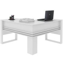Mesa De Canto Para Escritório Em L Angular Detalhe Ripado Branco
