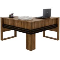 Mesa De Canto Para Escritório Em L Angular Detalhe Ripado Nogal/preto