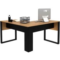 Mesa De Canto Para Escritório Em L Mdp Amêndoa/preto Mesa De Canto Para Escritório Em L Mdp Amêndoa/preto