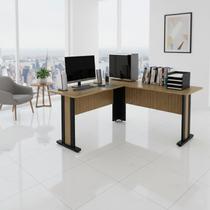 Mesa de Canto para Escritório ou Atendimento 160cm Tampo Office Amêndoa e Preto Marrom