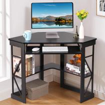 Mesa de Canto VECELO para Computador com Bandeja para Teclado Preta