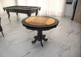 Mesa de Carteado com Gavetas e Porta copos - 0,90x0,80 - Com xadrez