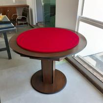 Mesa de Carteado Redondo com Gaveta Malaga Tecido Vermelho