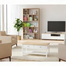 Mesa de Centro 2 Gavetas 100cm Tampo de Madeira Maciça Louise