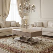 Mesa de Centro 2 Gavetas Tampo de Madeira Maciça Escovada Pés Torneados Louise