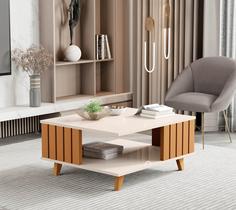 Mesa de Centro Açai Com as Laterais Ripadas Decorativa JB Móveis Mesa de Centro Açai Com as Laterais Ripadas Decorativa JB Móveis