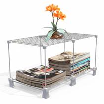 Mesa de Centro Aramada Decorativa para Sala 35x60cm Mesinha de Apoio Estilo Industrial Branca