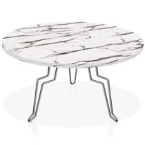 Mesa de Centro Argélia Redonda em Aço e MDF Clean - Prata e Vulcano
