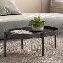 Mesa de Centro Bete 93cm no Couro Preto - sallar home
