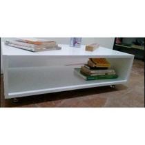 Mesa De Centro Branco Sala Mdf 15mm Com Rodinhas
