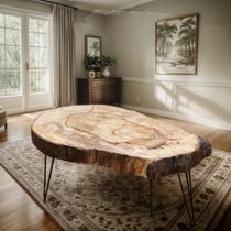Mesa de Centro / Canto Rústica de Madeira Maciça Tora Tronco