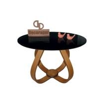 Mesa De Centro Cebola Com Vidro 60cm Preta 35cm