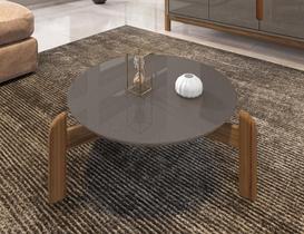 Mesa de Centro Circular para Sala de Estar Lizz Cinza Perola/Cedro