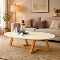 Mesa de Centro Classic Off White Pés Em Madeira e Tampo MDF Para Sara De Estar. Mesa de Centro Classic Off White Pés Em Madeira e Tampo MDF Para Sara De Estar.