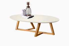 Mesa De Centro Classic Oval Sala Moderna Com Pés Madeira - Mesa De Centro Classic Oval Sala Moderna Com Pés Madeira -