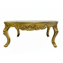 Mesa de Centro Clássico Dourado com Tampo em Mármore 52x107x73 Mesa de Centro Clássico Dourado com Tampo em Mármore 52x107x73