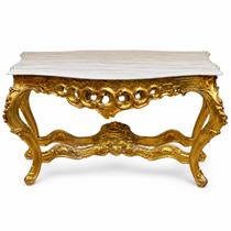 Mesa de Centro Clássico Dourado com Tampo em Mármore 64x105x70cm Mesa de Centro Clássico Dourado com Tampo em Mármore 64x105x70cm
