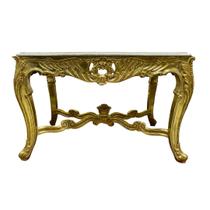 Mesa de Centro Clássico Dourado com Tampo em Mármore 65x108x71cm Mesa de Centro Clássico Dourado com Tampo em Mármore 65x108x71cm