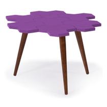 Mesa de Centro Colméia com Tampo Roxo Laqueado e Estrutura Madeira Maciça