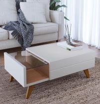 Mesa de Centro com Gaveta Noronha Off White Matte/Freijó
